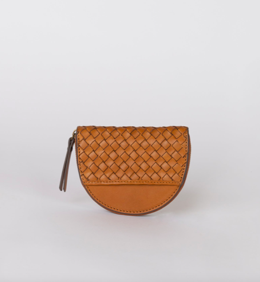 O My Bag - Laura Coin Purse, Cognac Woven Leather