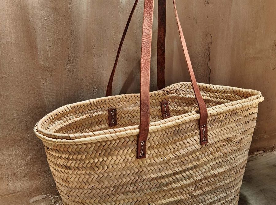 Modern Small World - Long Handle Basket, Brown
