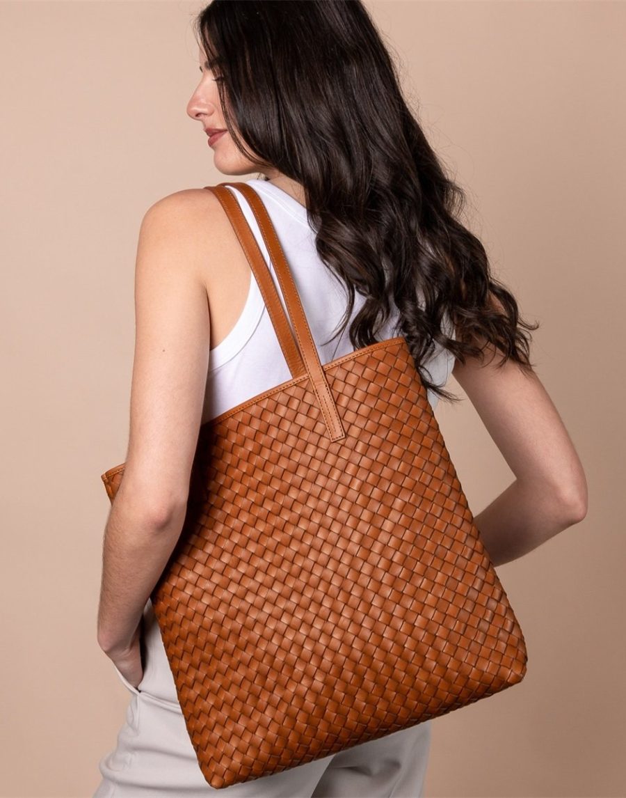 O My Bag - Georgia Bag, Cognac Woven Classic Leather