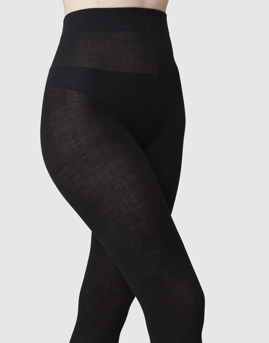 Swedish Stockings - Ylva Organic Wool Fishbone Tights, Black