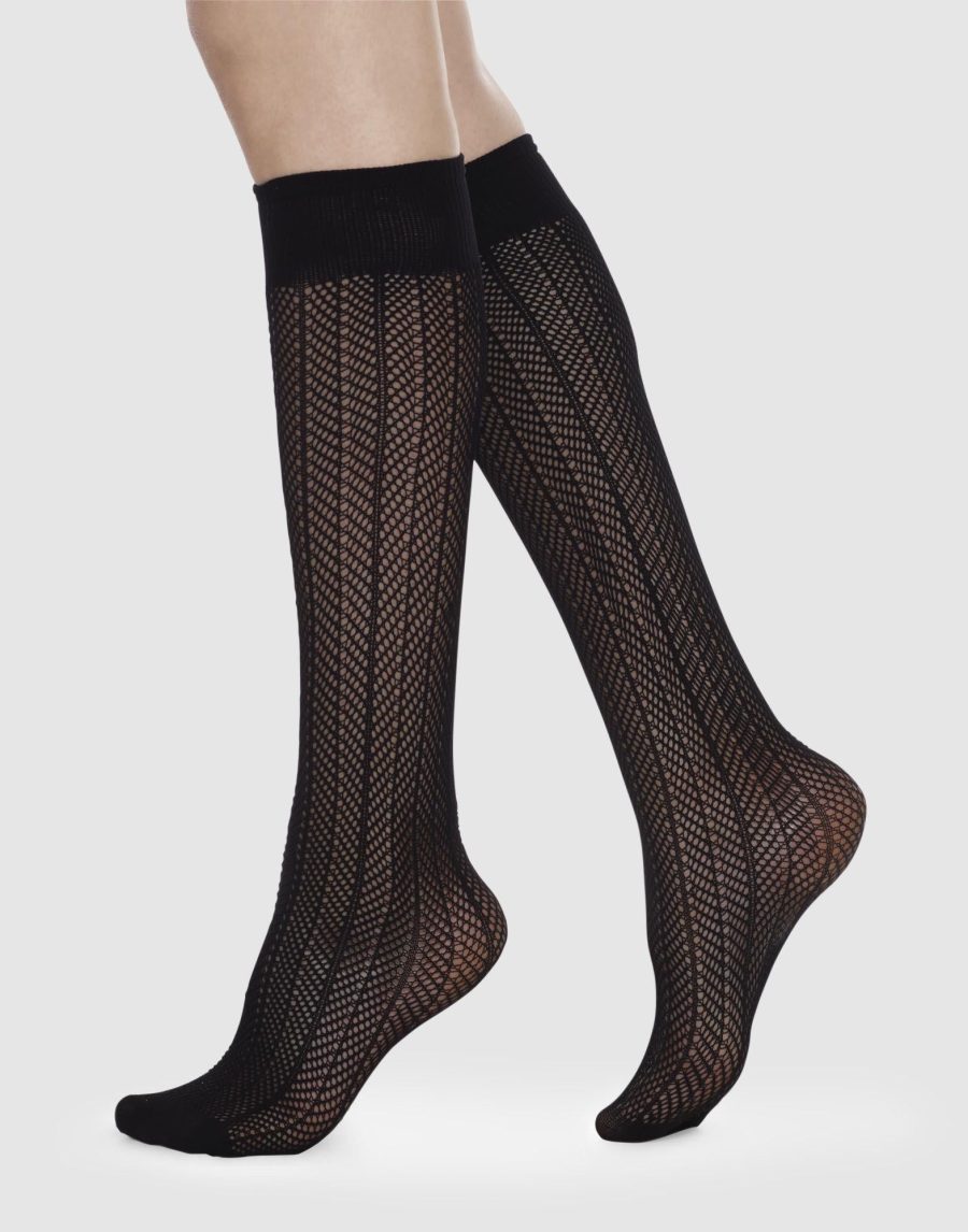 Swedish Stockings - Astrid Net Knee-Highs, Black